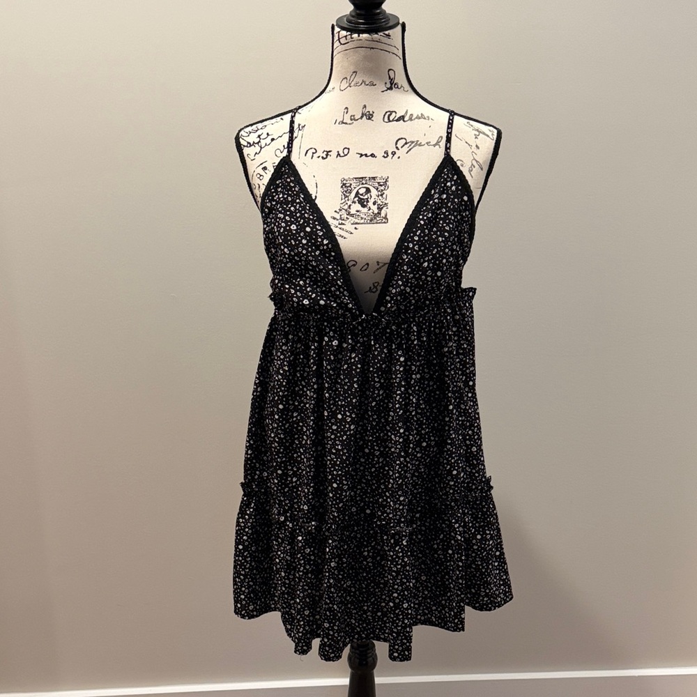Black Floral Spaghetti Strap Dress